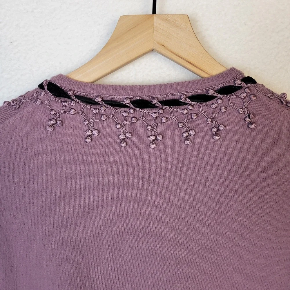 Free People Vintage Y2K Embroidered Cardigan M Velvet Trim Romantic Whimsigoth - Picture 5 of 10